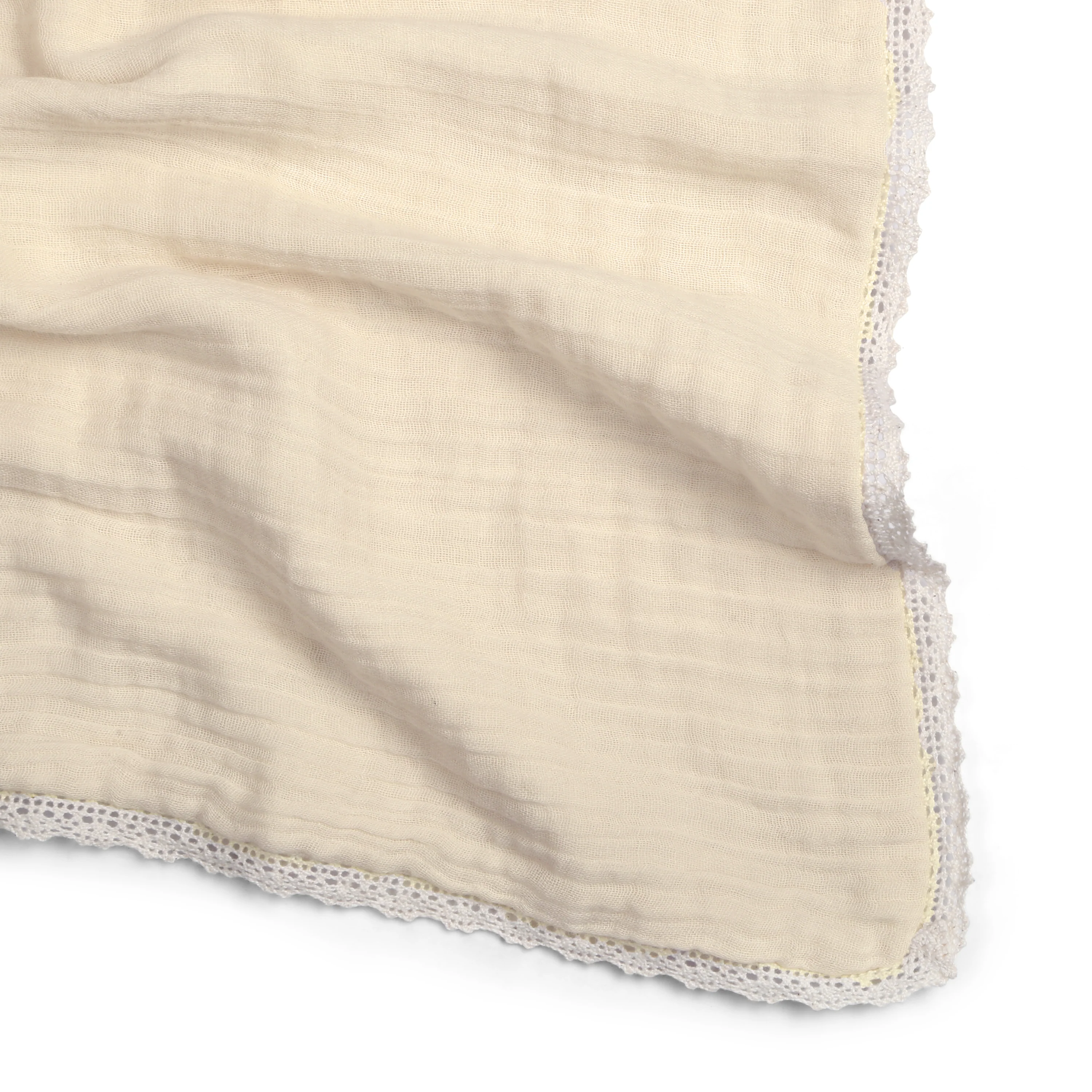 Organic Baby Blanket Muslin- Oat + Ivory Lace - Image 3
