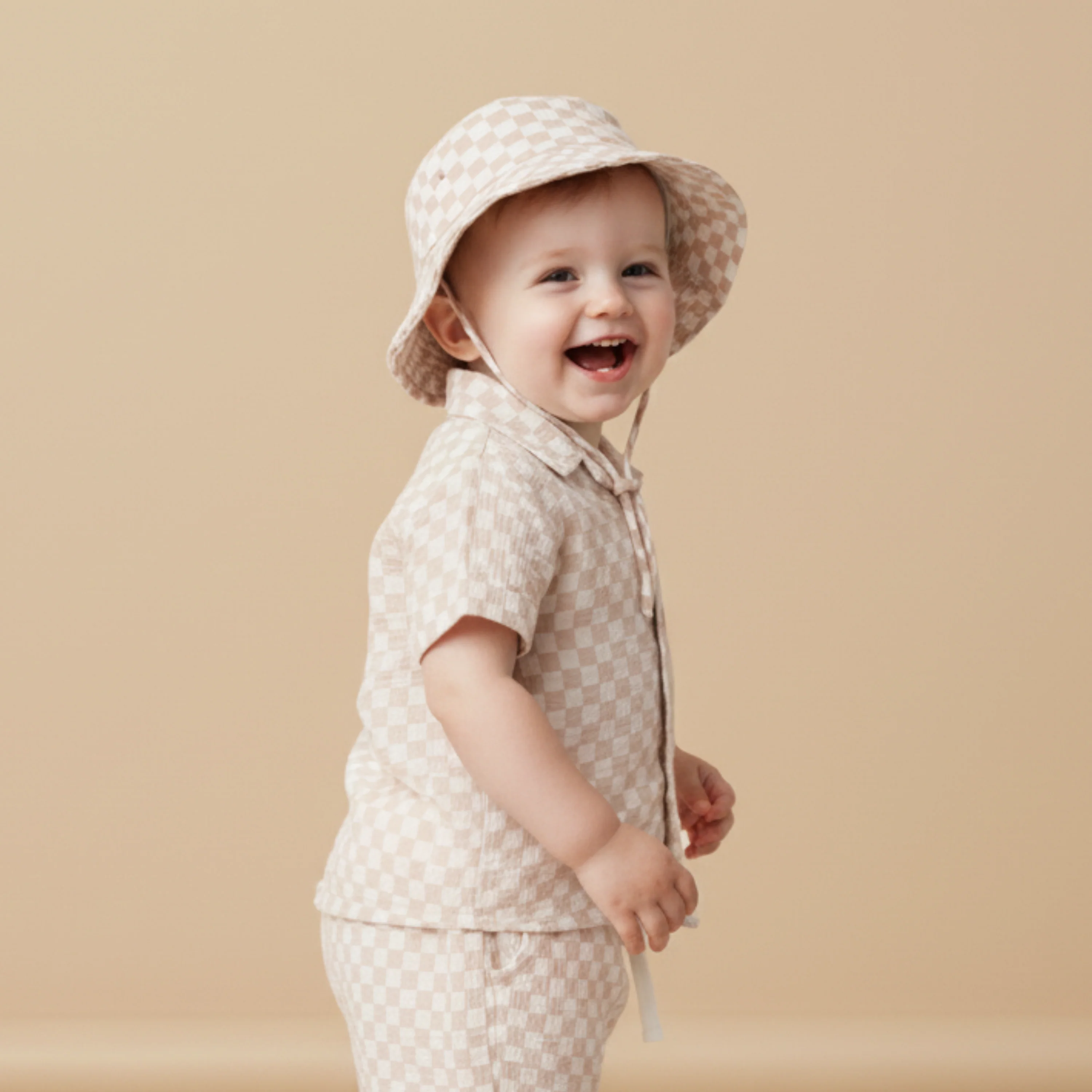 Organic Bucket Sun Hat - Brick Checks - Image 3