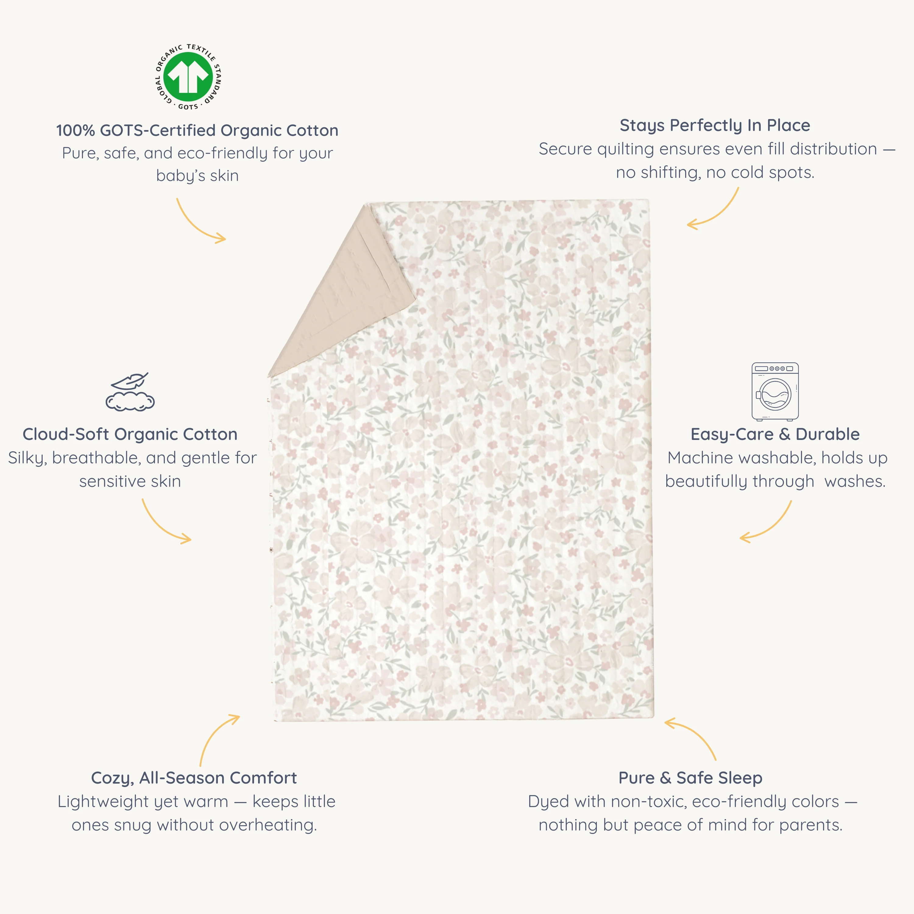 Organic Kids Quilt - Blossom & Taupe - Image 5