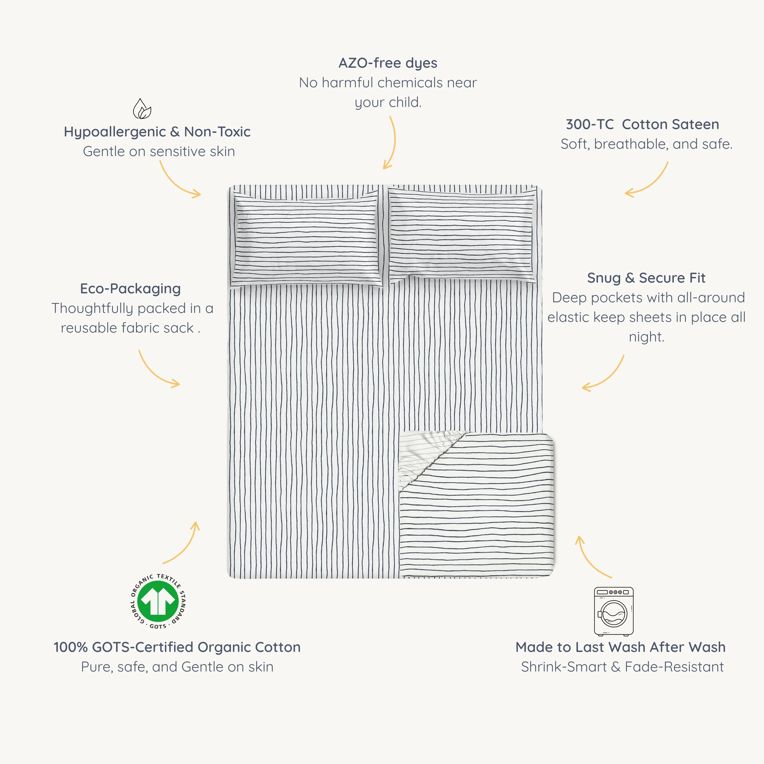 Organic Kids Fitted Sheet - Navy Stripes - Image 5