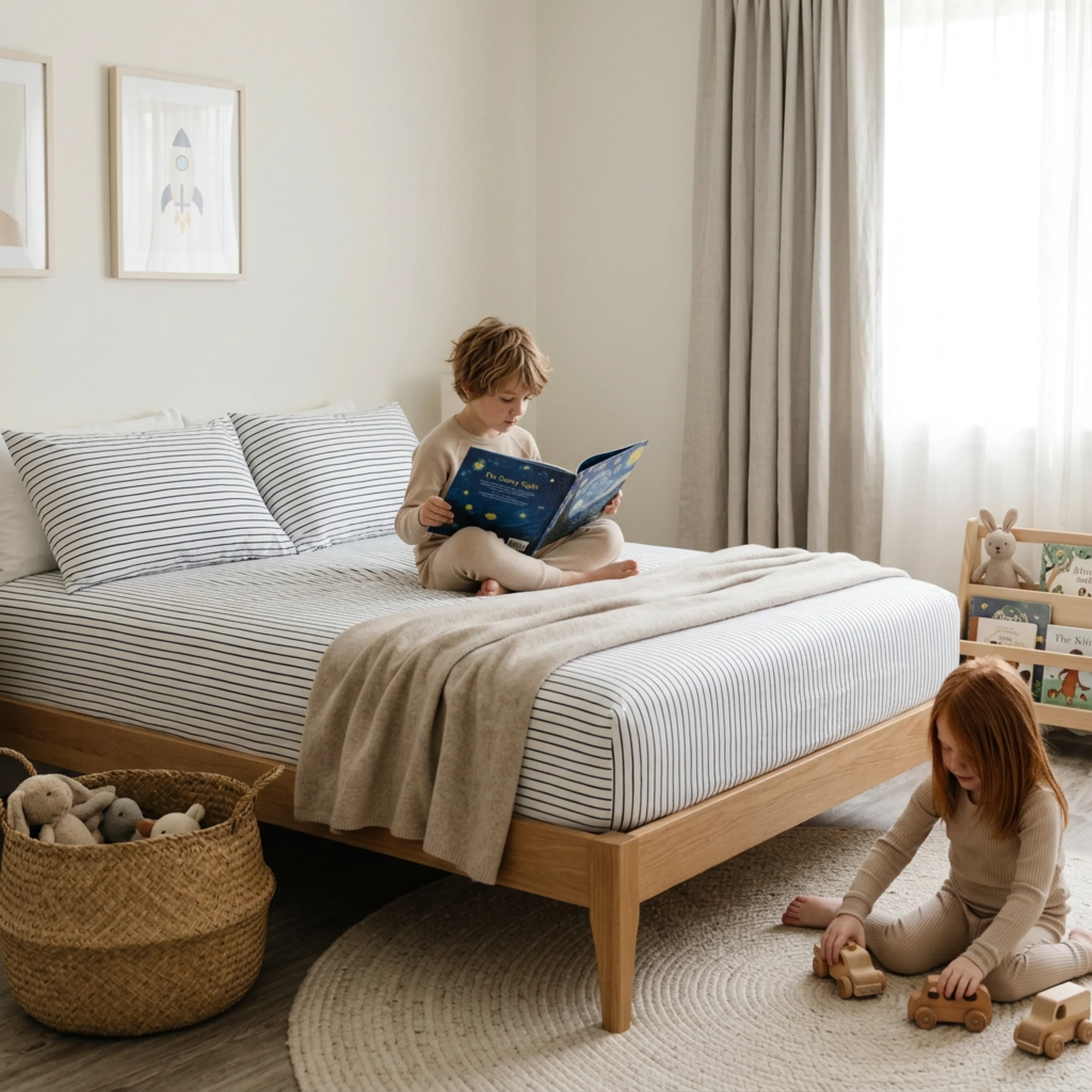 Organic Kids Fitted Sheet - Navy Stripes - Image 7