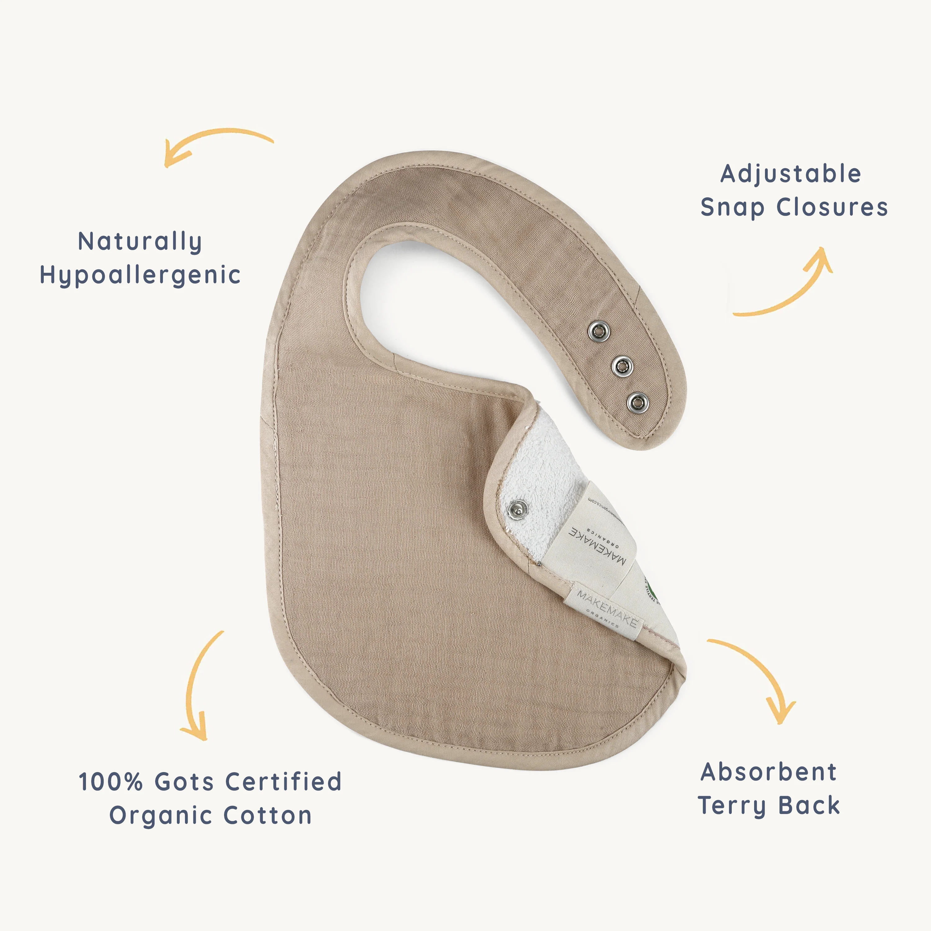 Organic Baby Bibs Muslin - Ivory & Taupe - Image 6