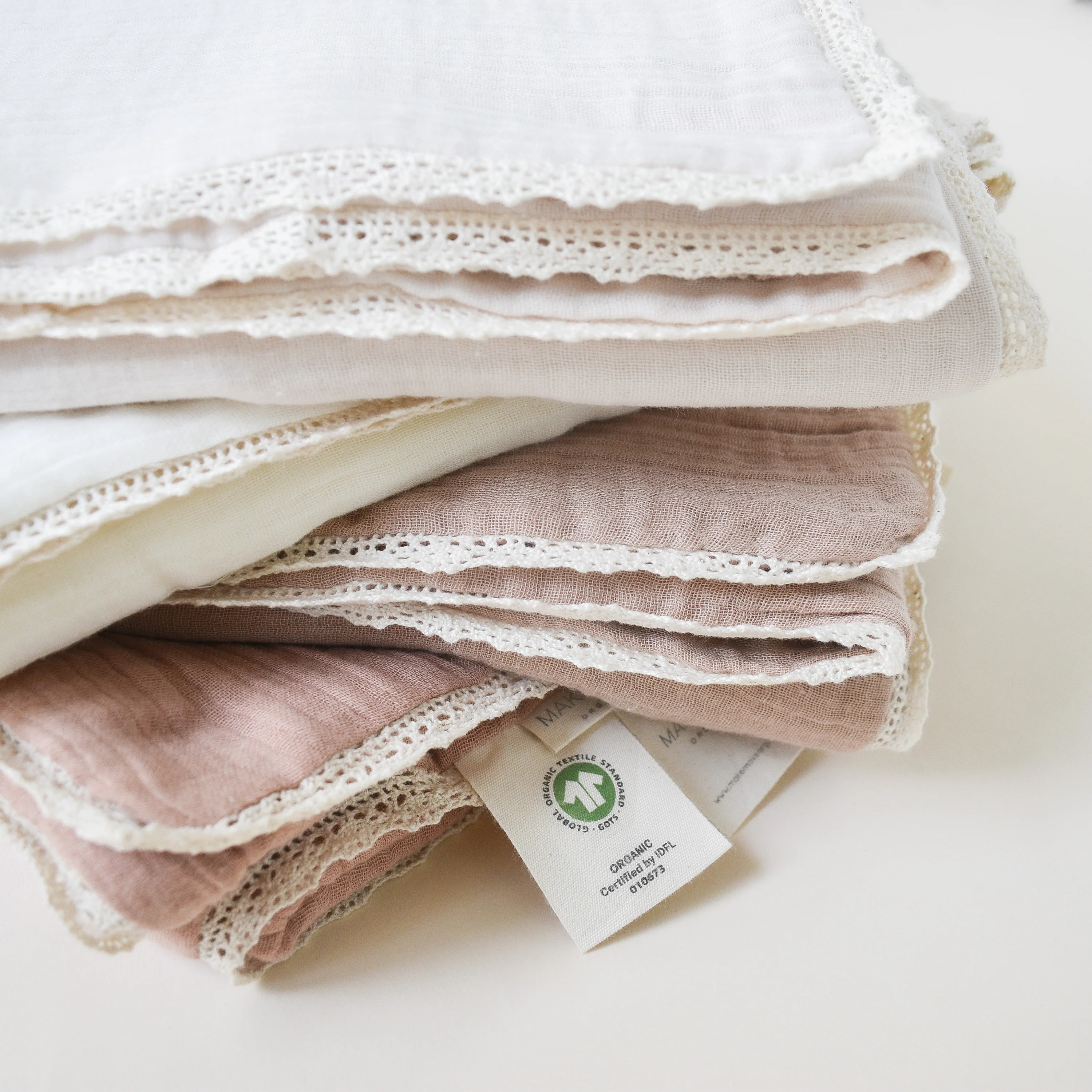 Organic Baby Blanket Muslin - Ivory + Ivory Lace - Image 4
