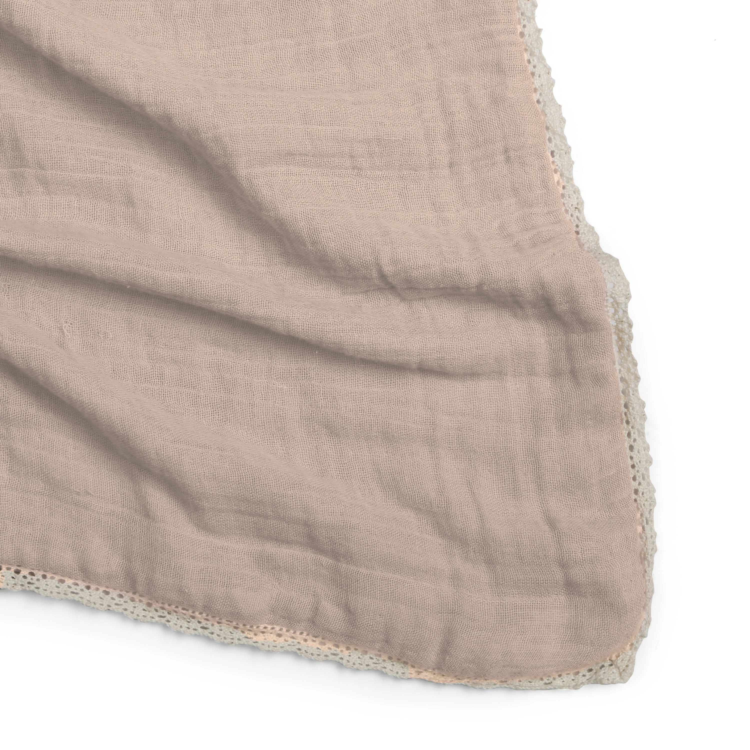 Organic Baby Blanket Muslin - Pecan + Natural Lace - Image 4
