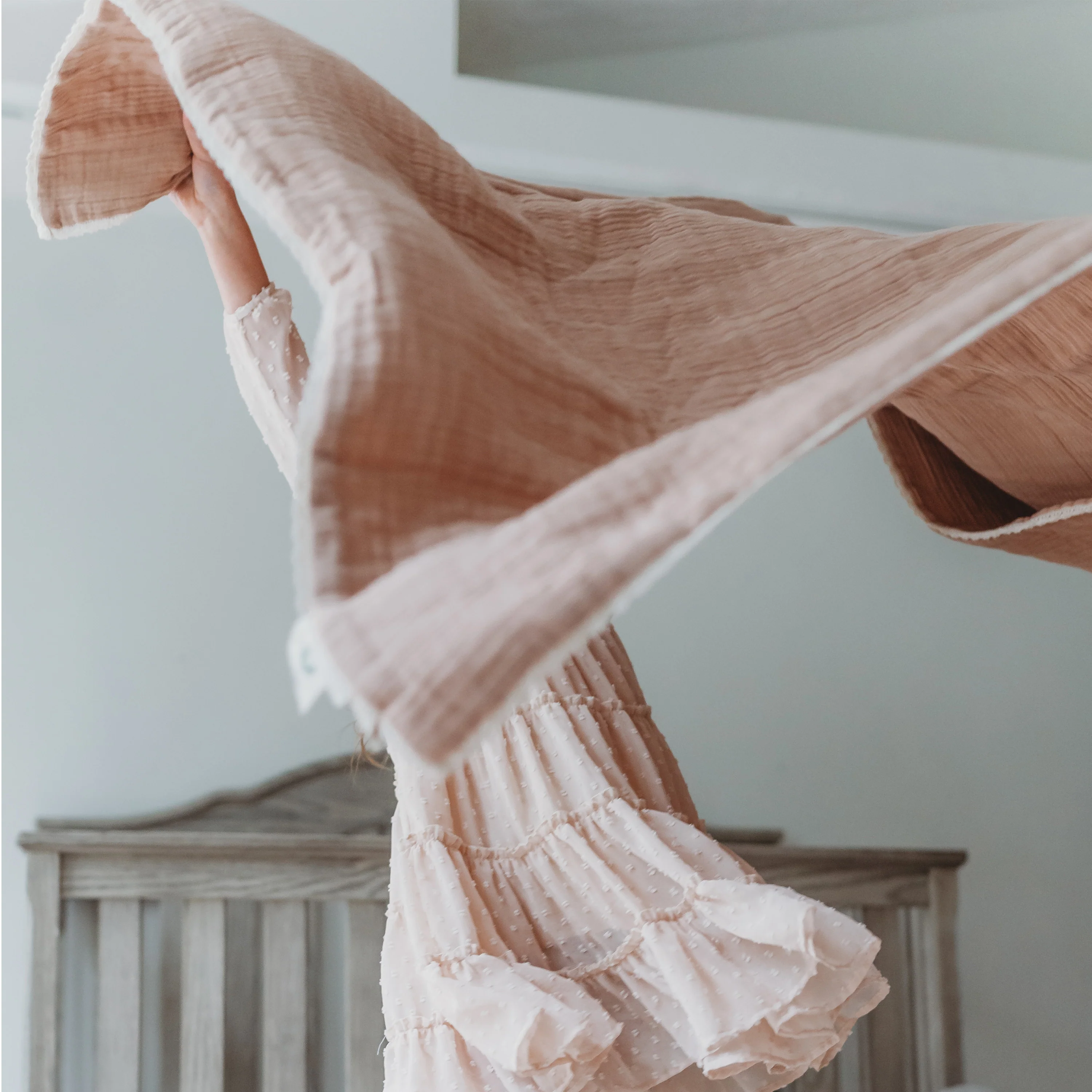 Organic Baby Blanket Muslin - Pecan + Natural Lace - Image 5
