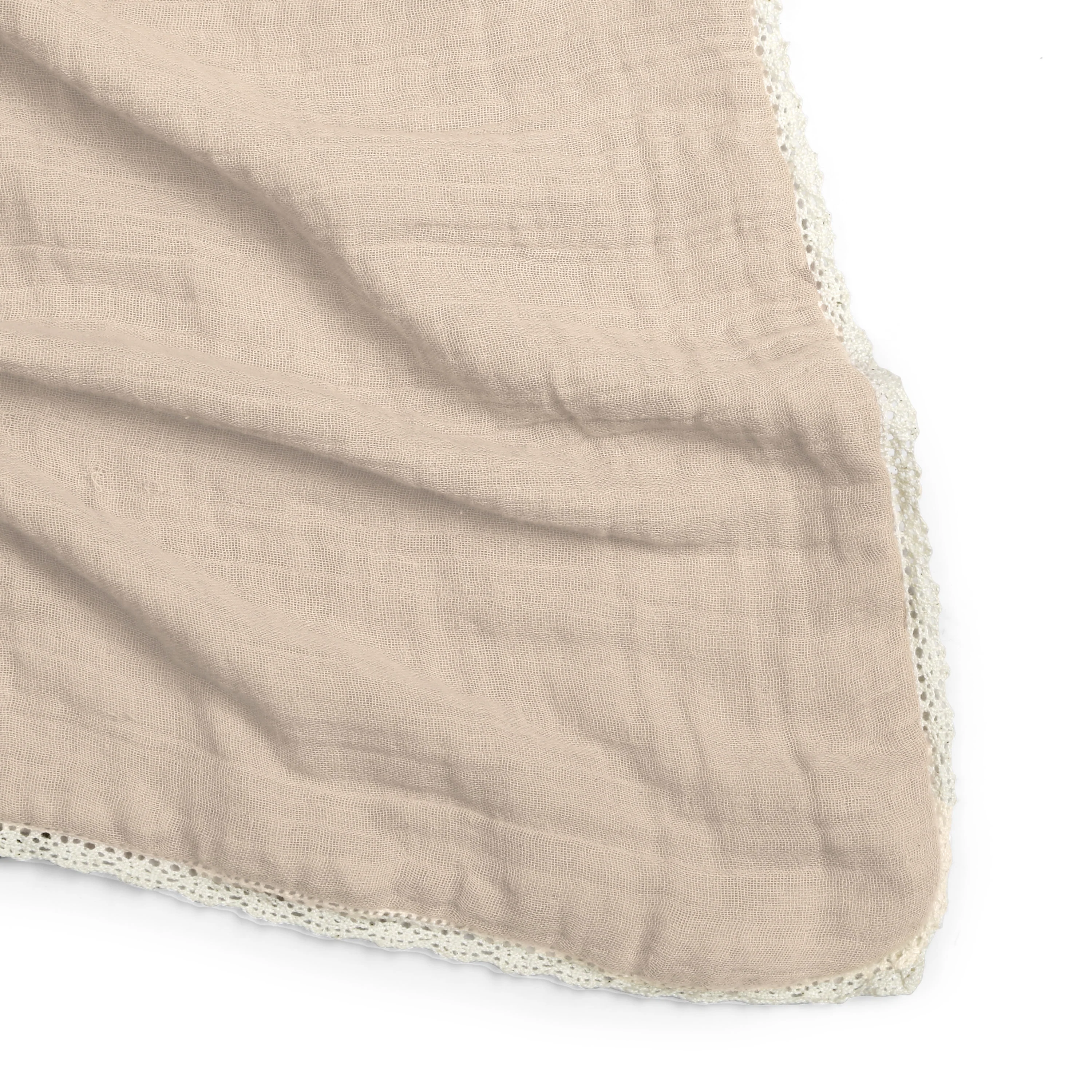 Organic Baby Blanket Muslin - Taupe + Natural Lace - Image 4