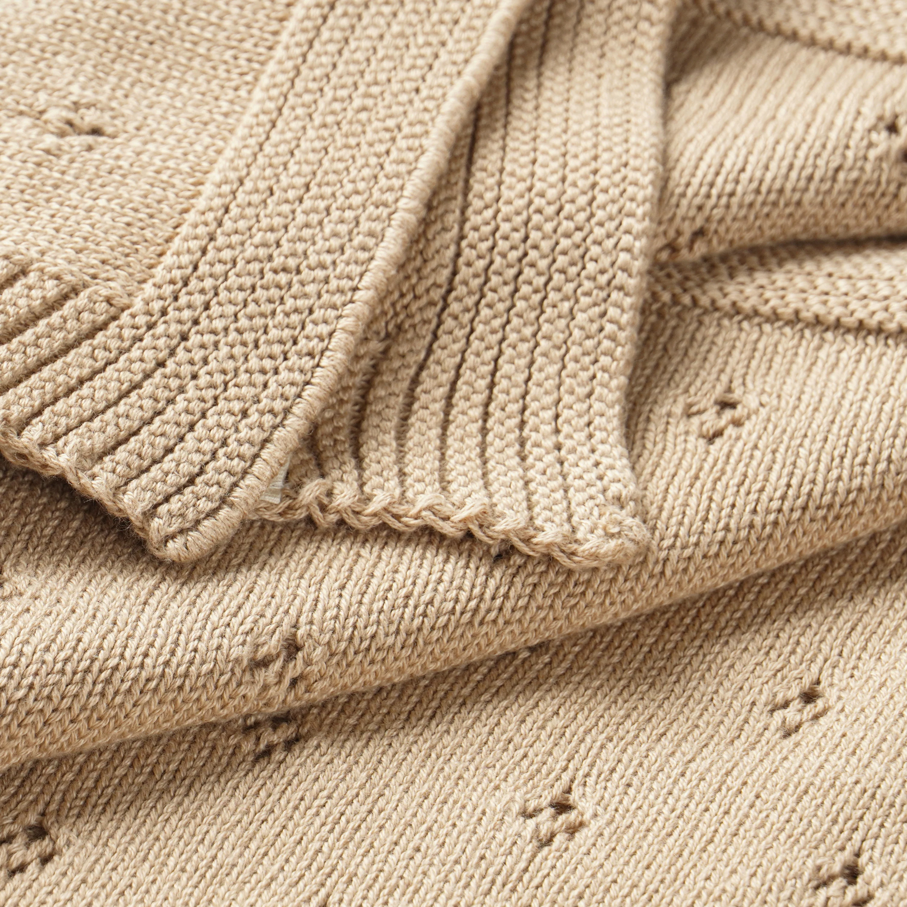 Organic Cotton Pointelle Baby Knit Blanket - Sand - Image 4