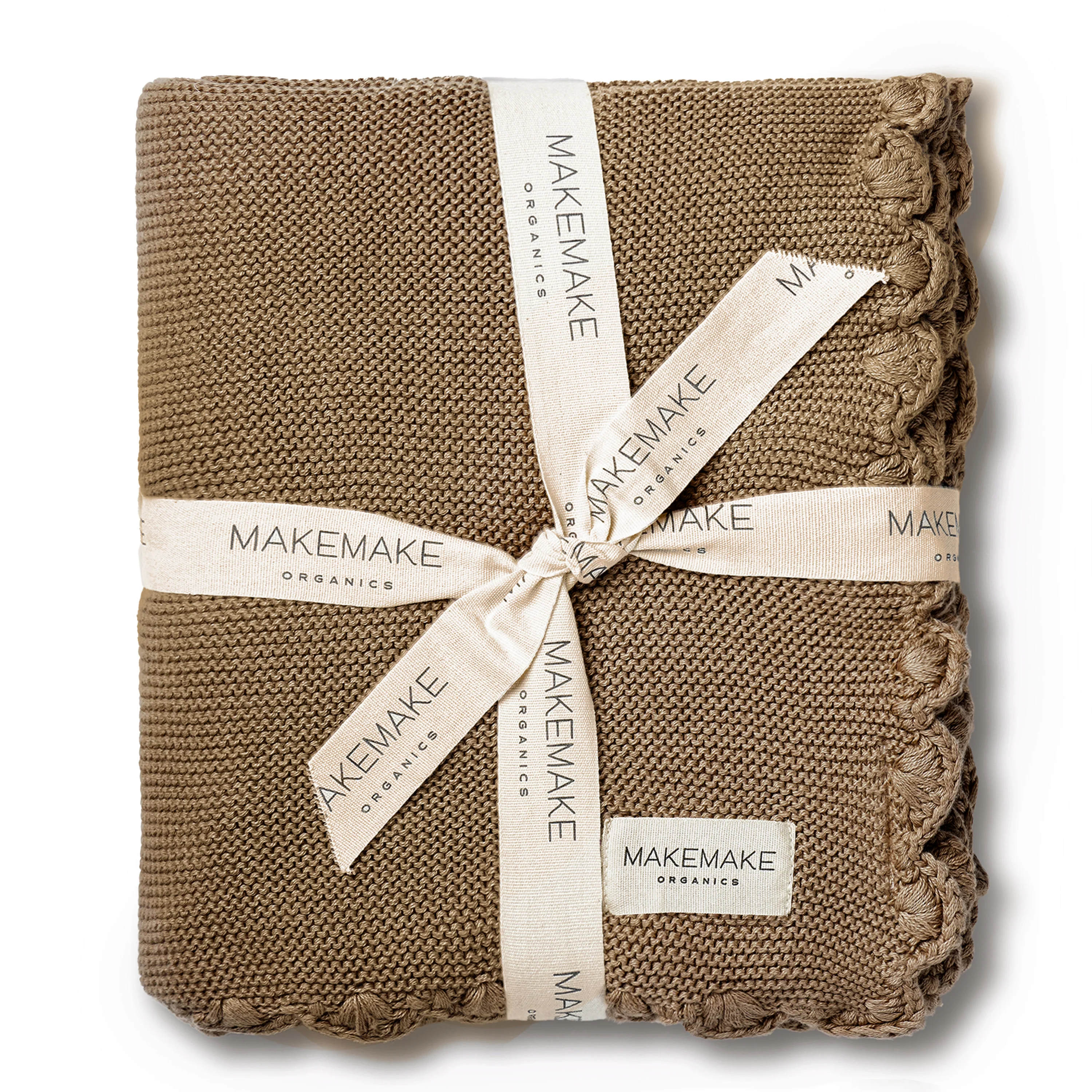 Organic Cotton Scalloped Baby Knit Blanket - Brown - Image 3