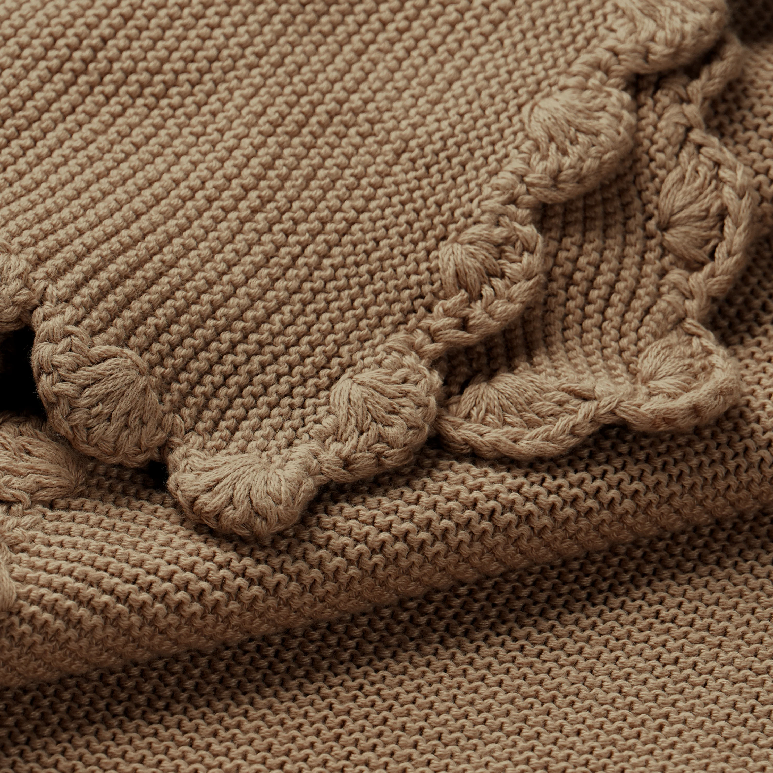 Organic Cotton Scalloped Baby Knit Blanket - Brown - Image 4