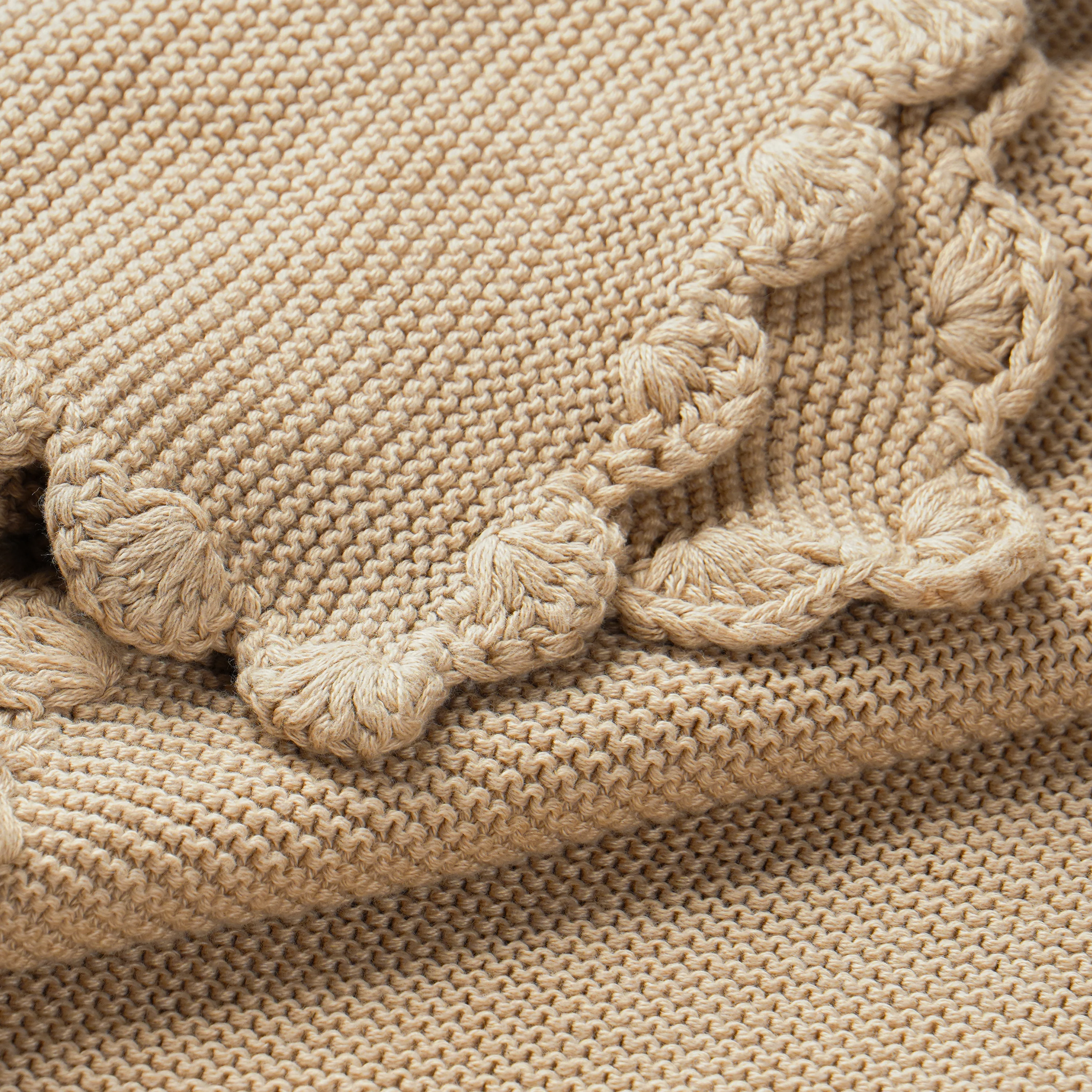 Organic Cotton Scalloped Baby Knit Blanket - Sand - Image 3
