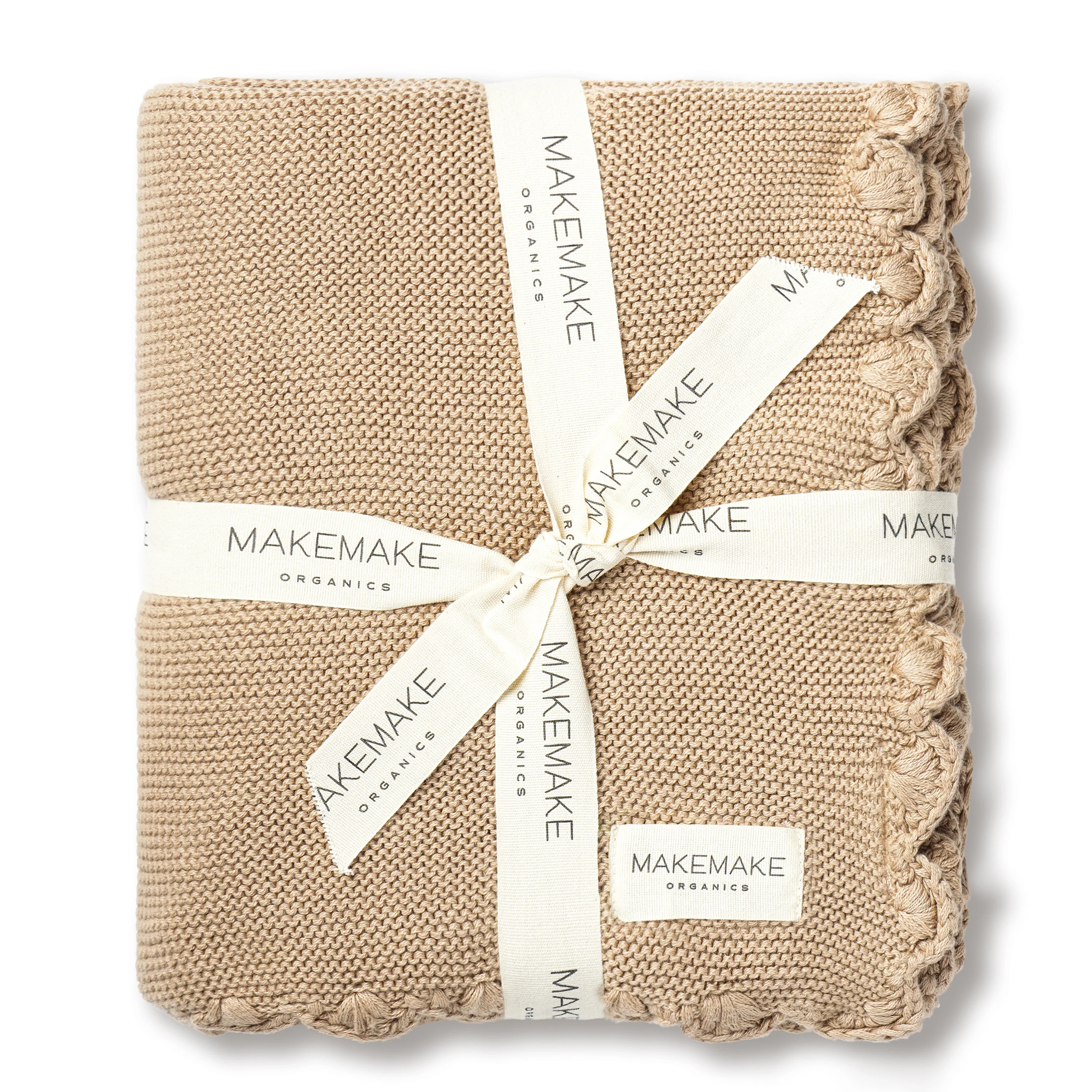 Organic Cotton Scalloped Baby Knit Blanket - Sand - Image 5