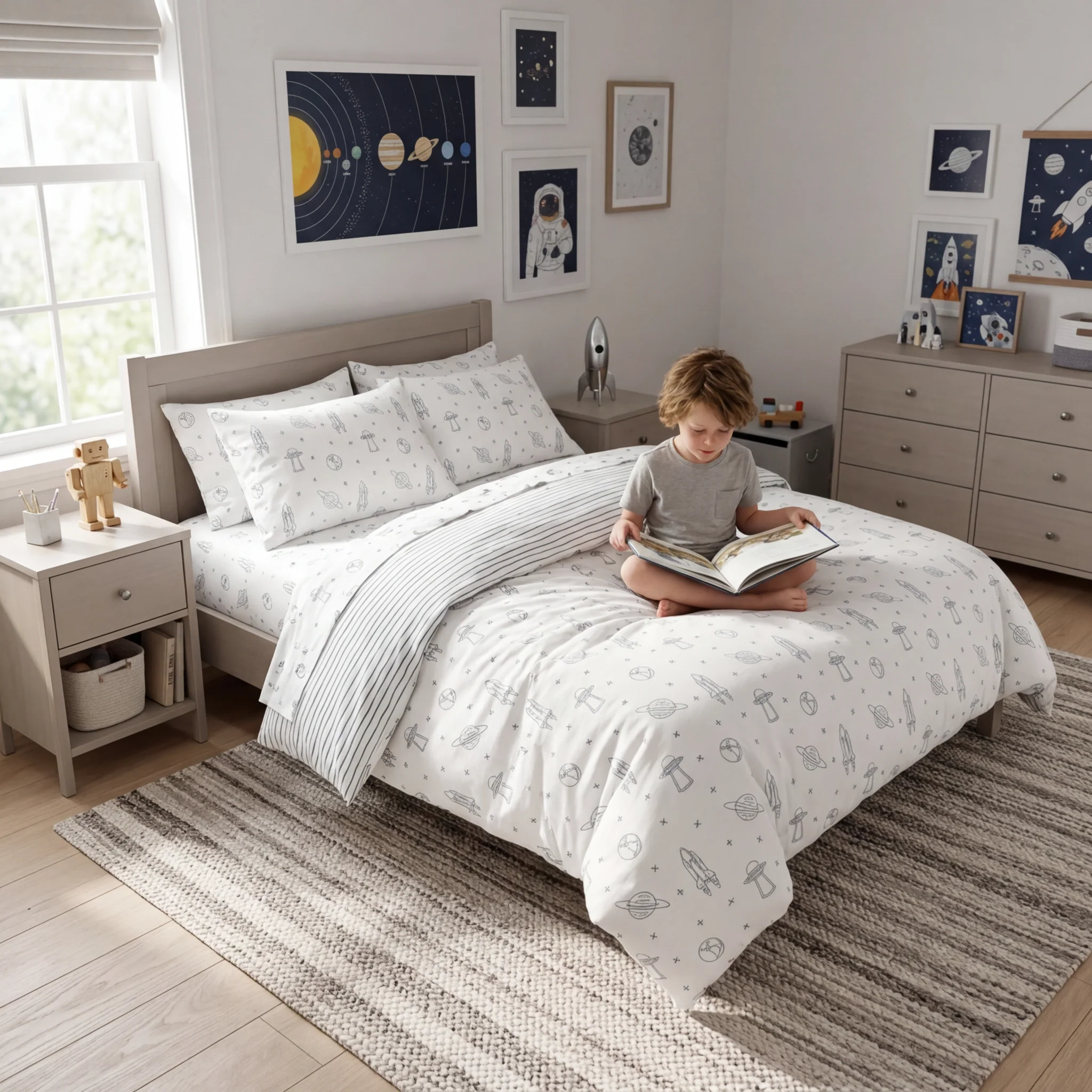 Organic Duvet Cover - Astro & Navy Blue Stripes - Image 4