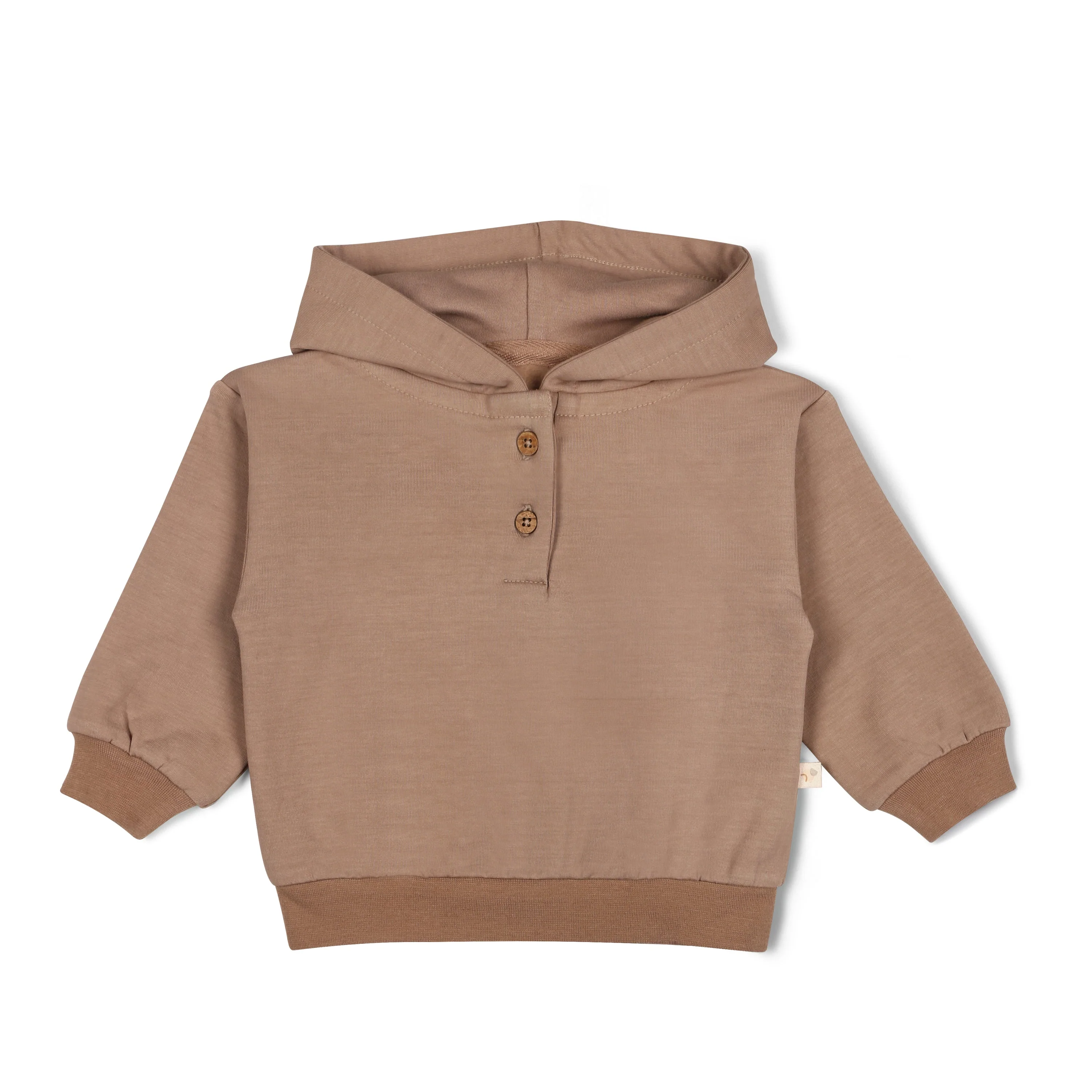 Organic Fleece Henley Hoodie - Taupe - Image 5