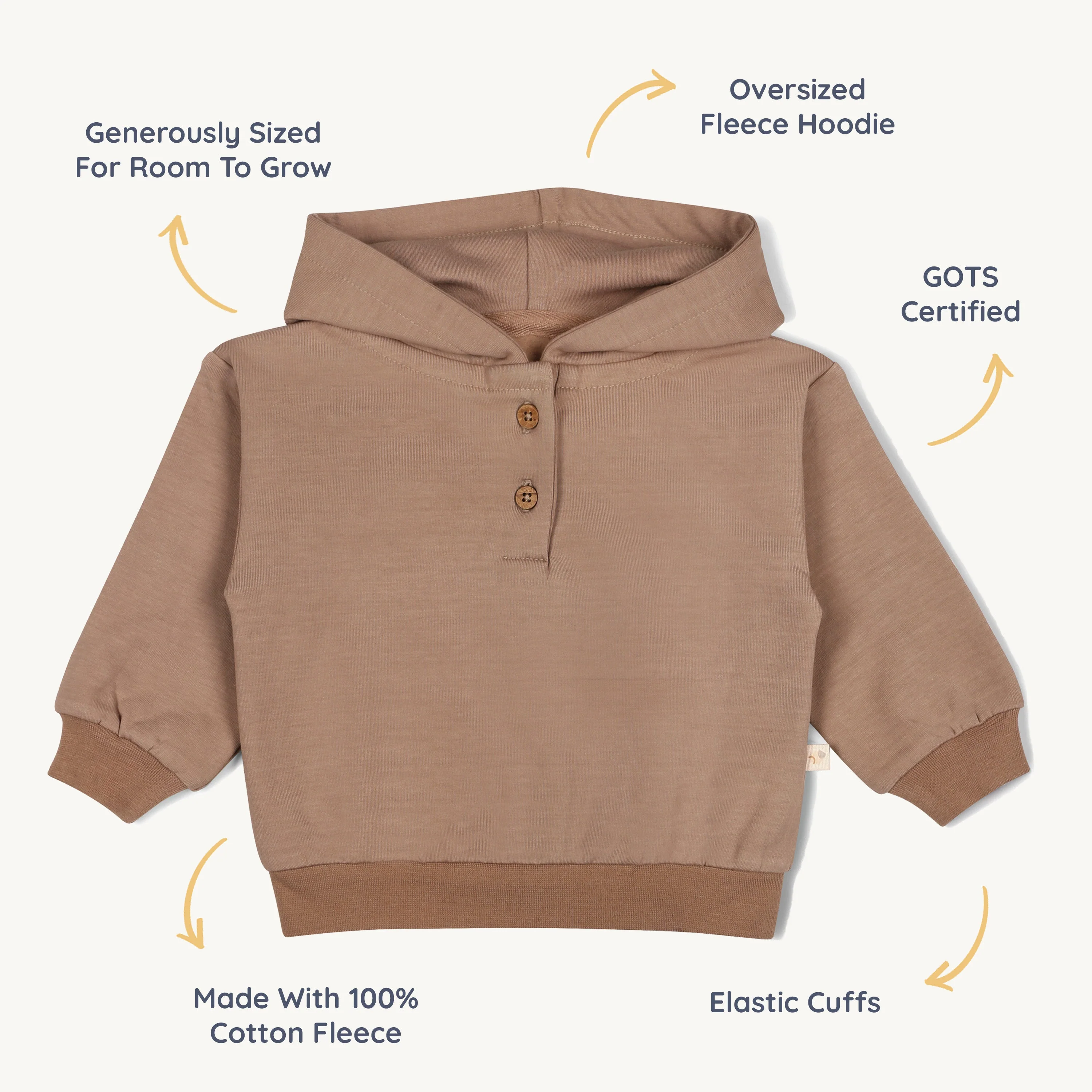 Organic Fleece Henley Hoodie - Taupe - Image 6