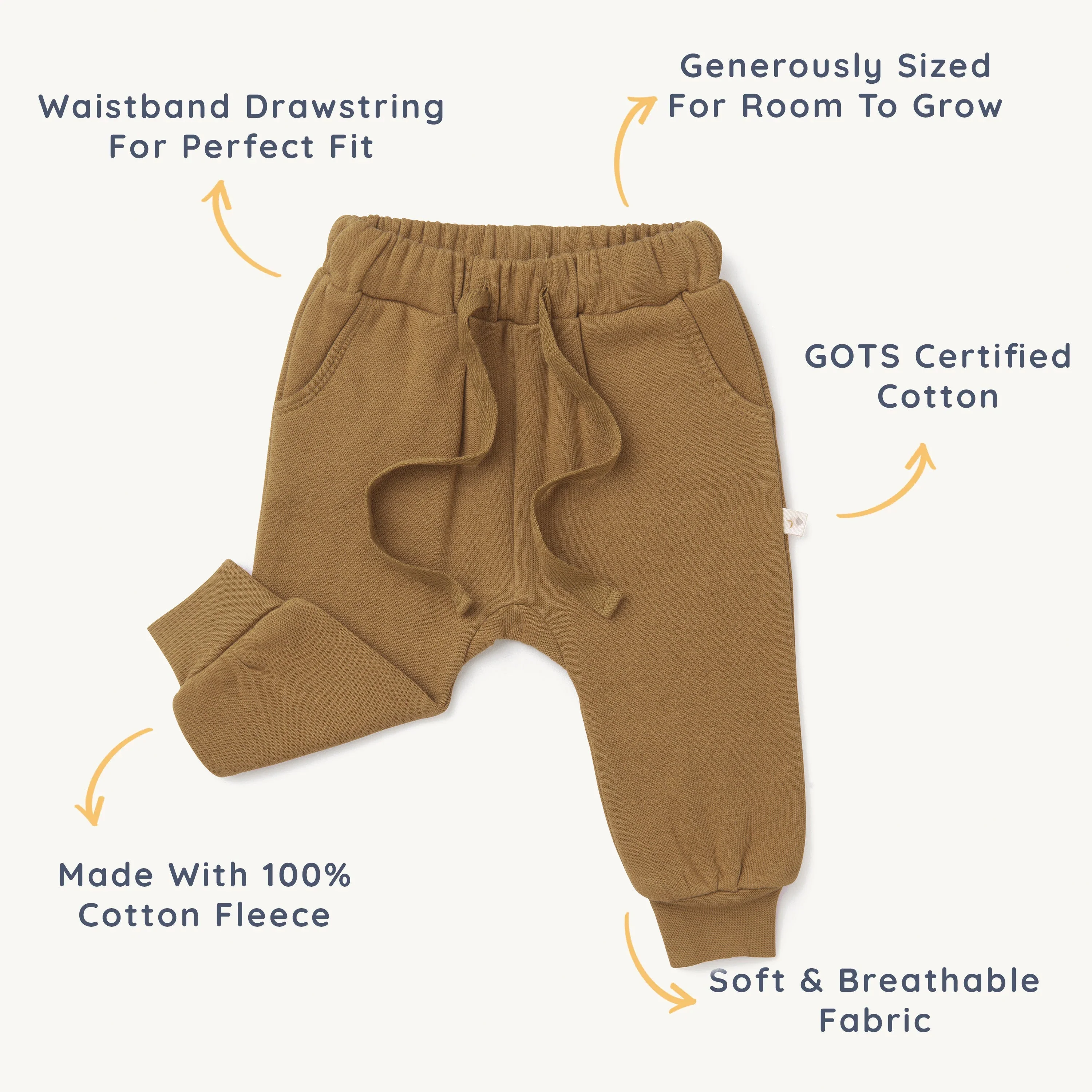Organic Baby Toddler Jogger Pants - Tan - Image 4