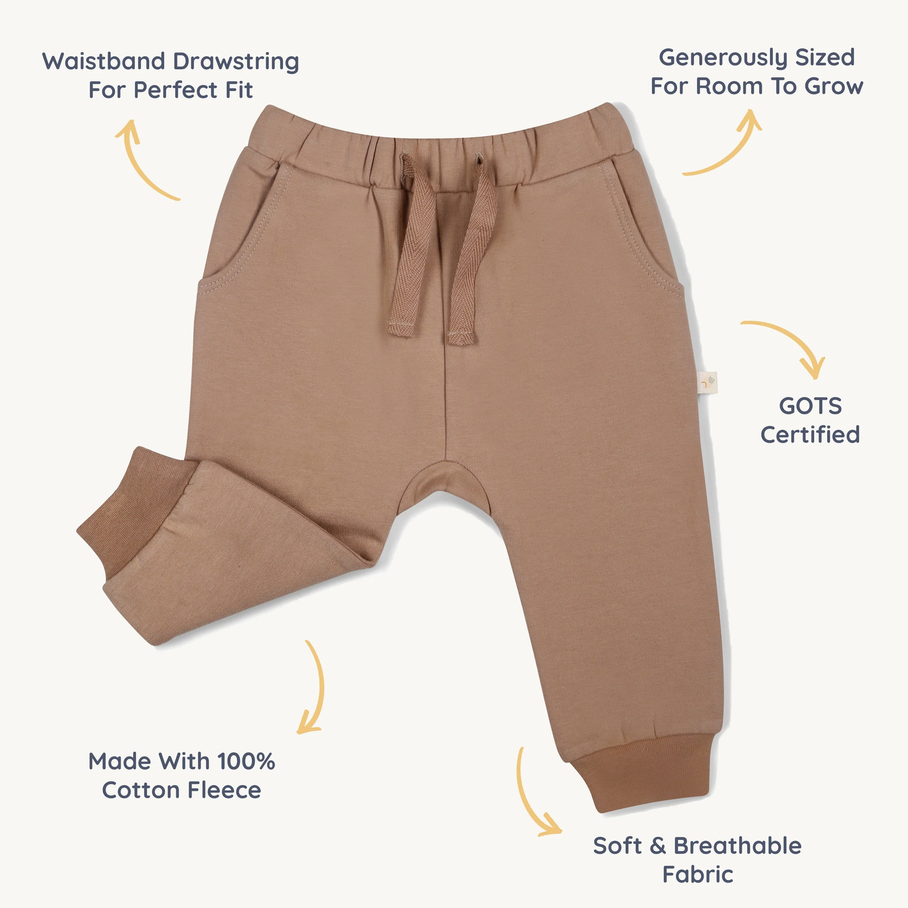 Organic Fleece Jogger Pants - Taupe - Image 5