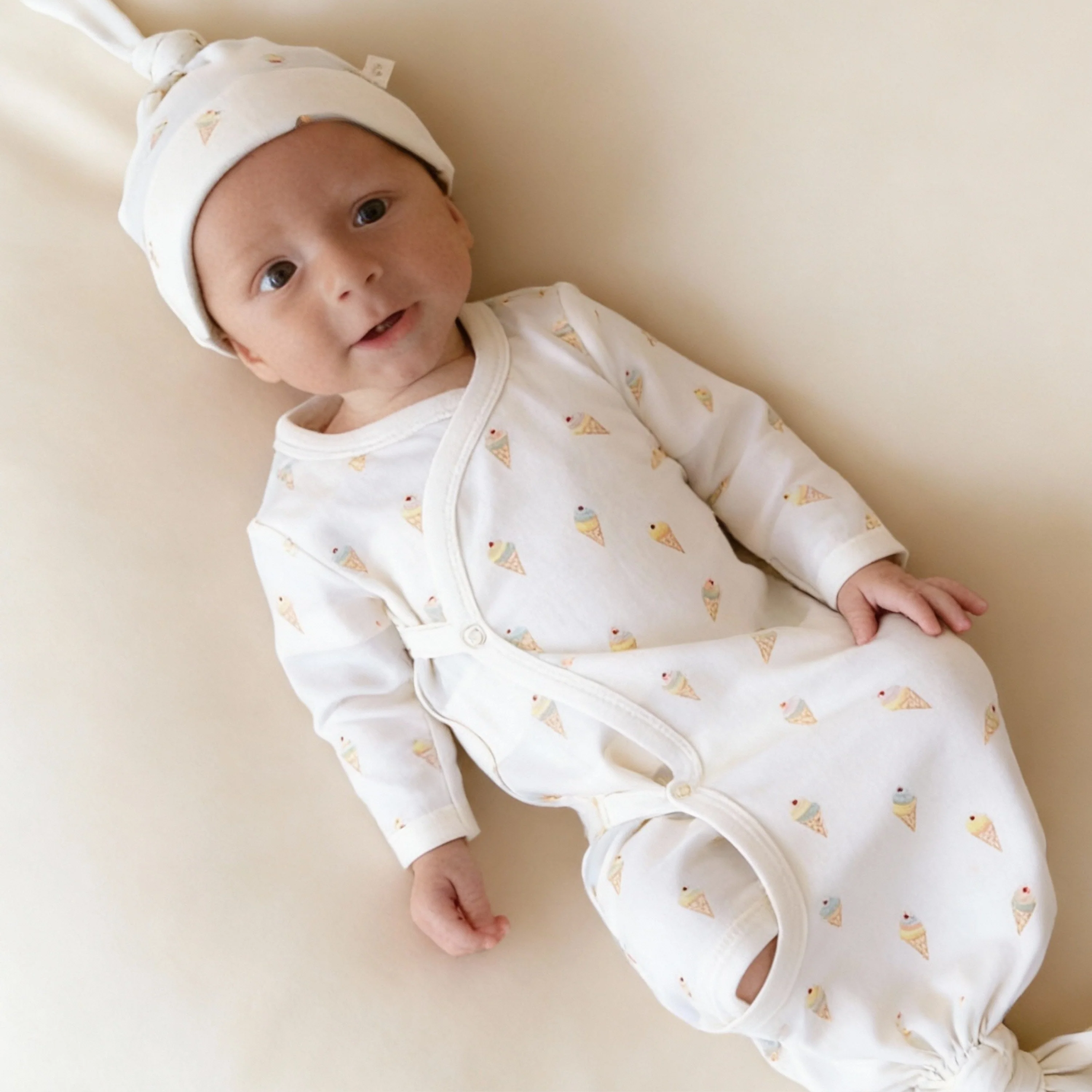 Organic Kimono Knotted Sleep Gown - Ice Cream - Image 3