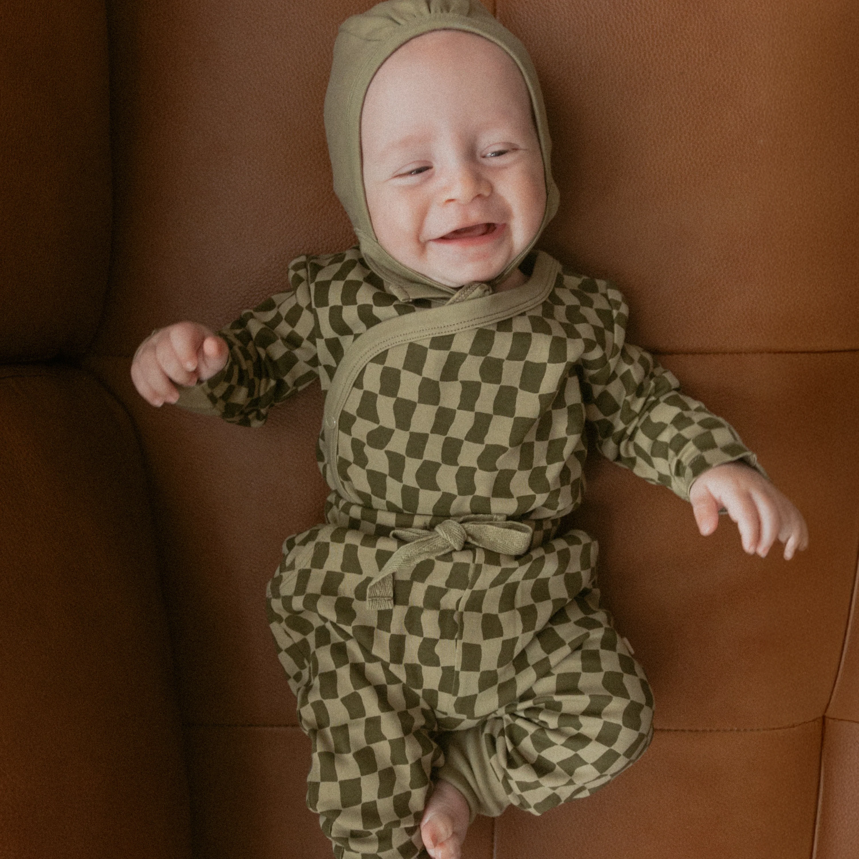 Organic Kimono Onesie & Pants Set - Checker - Image 3