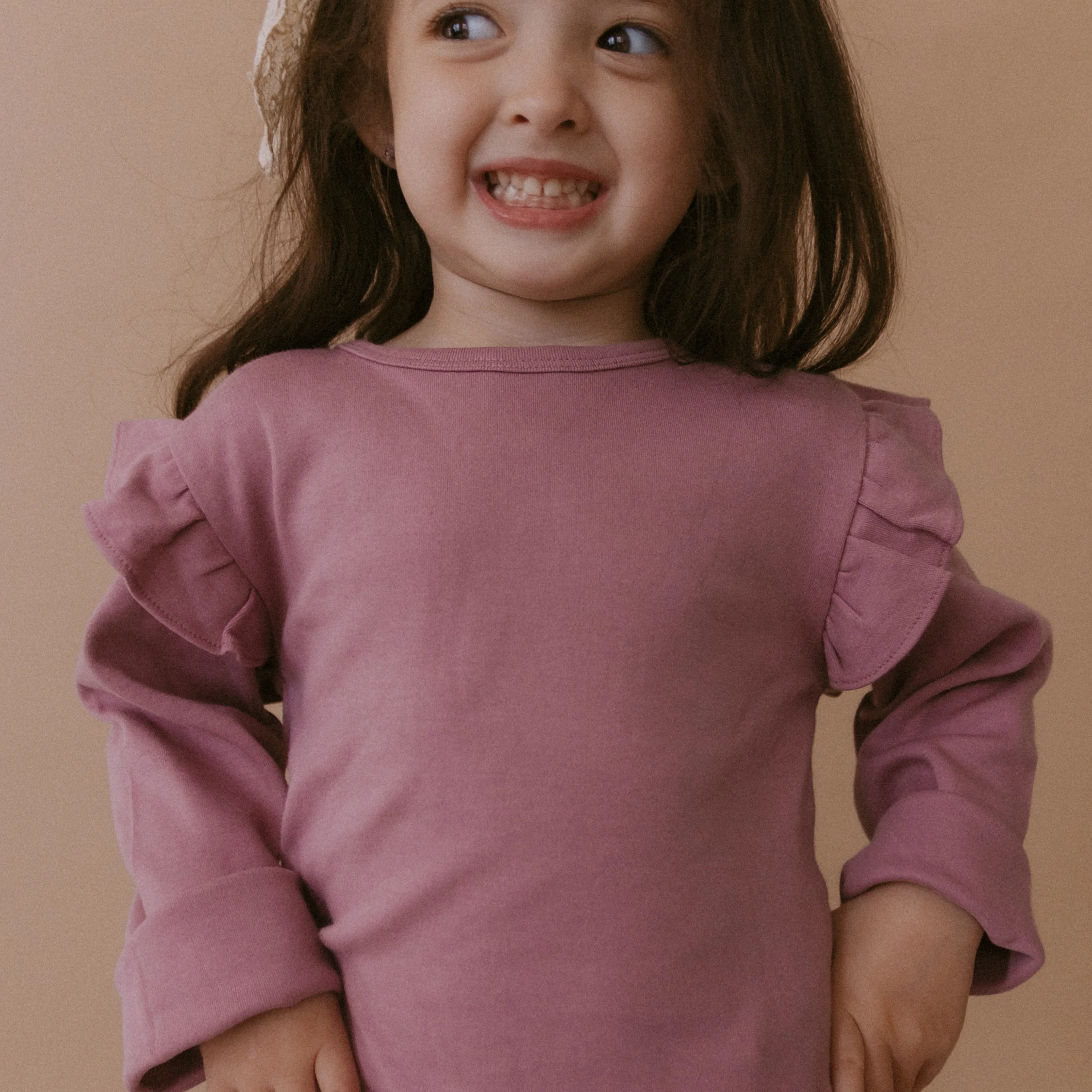 Organic Ruffle Long Sleeve Top Set of 2 - Thistle + Berry - Image 3