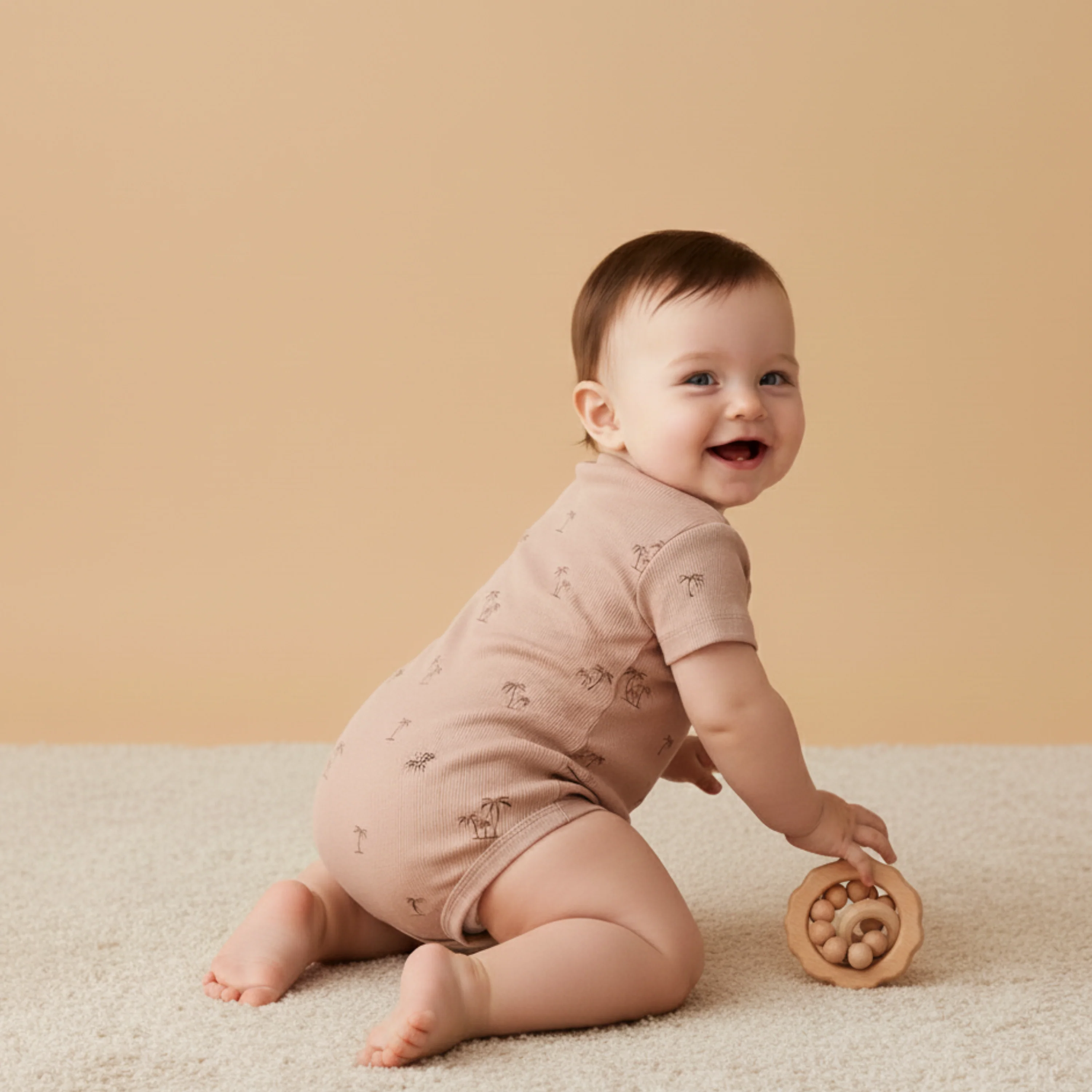 Organic Short Sleeve Bubble Romper - Island Palm - Image 3