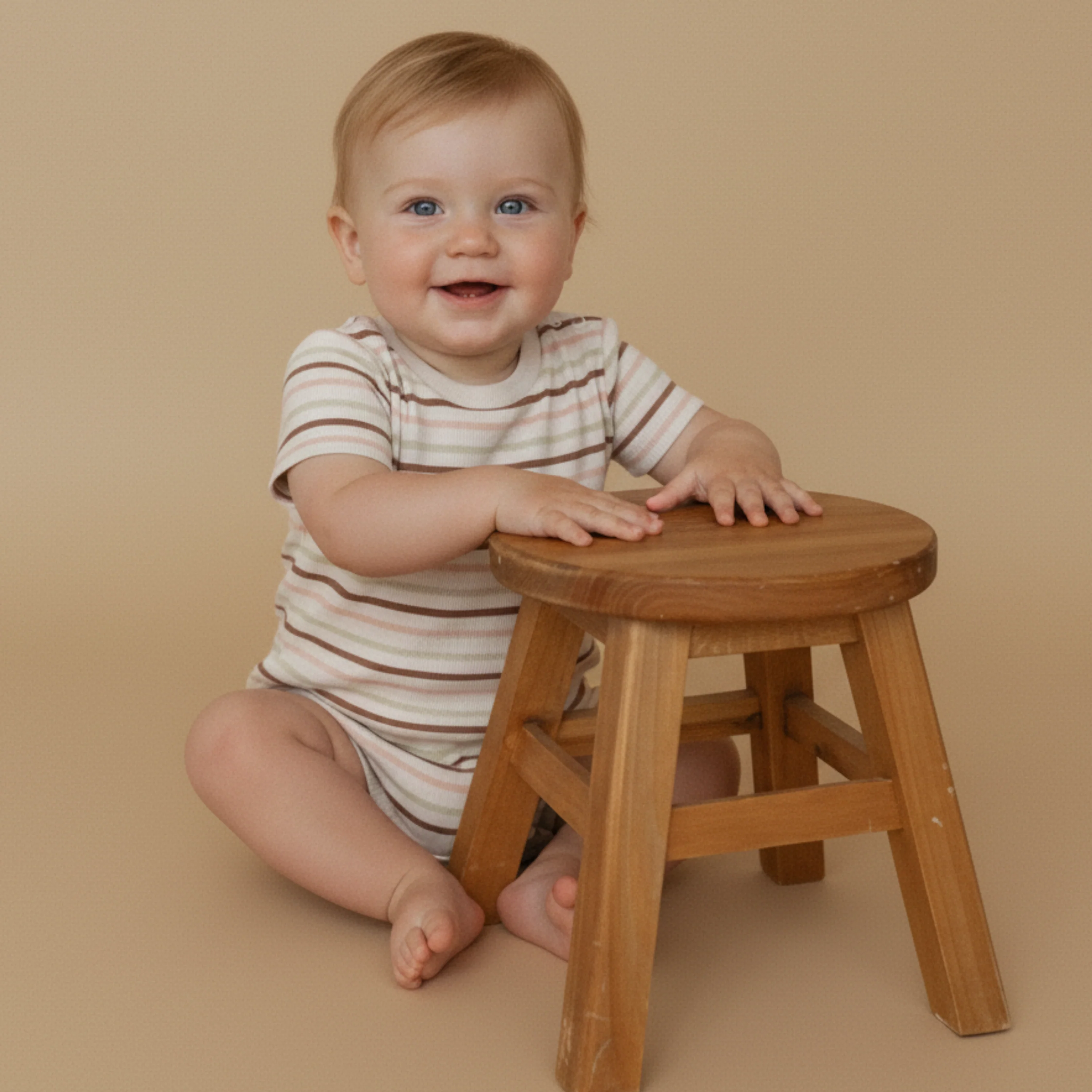 Organic Short Sleeve Bubble Romper - Terra Stripes - Image 3