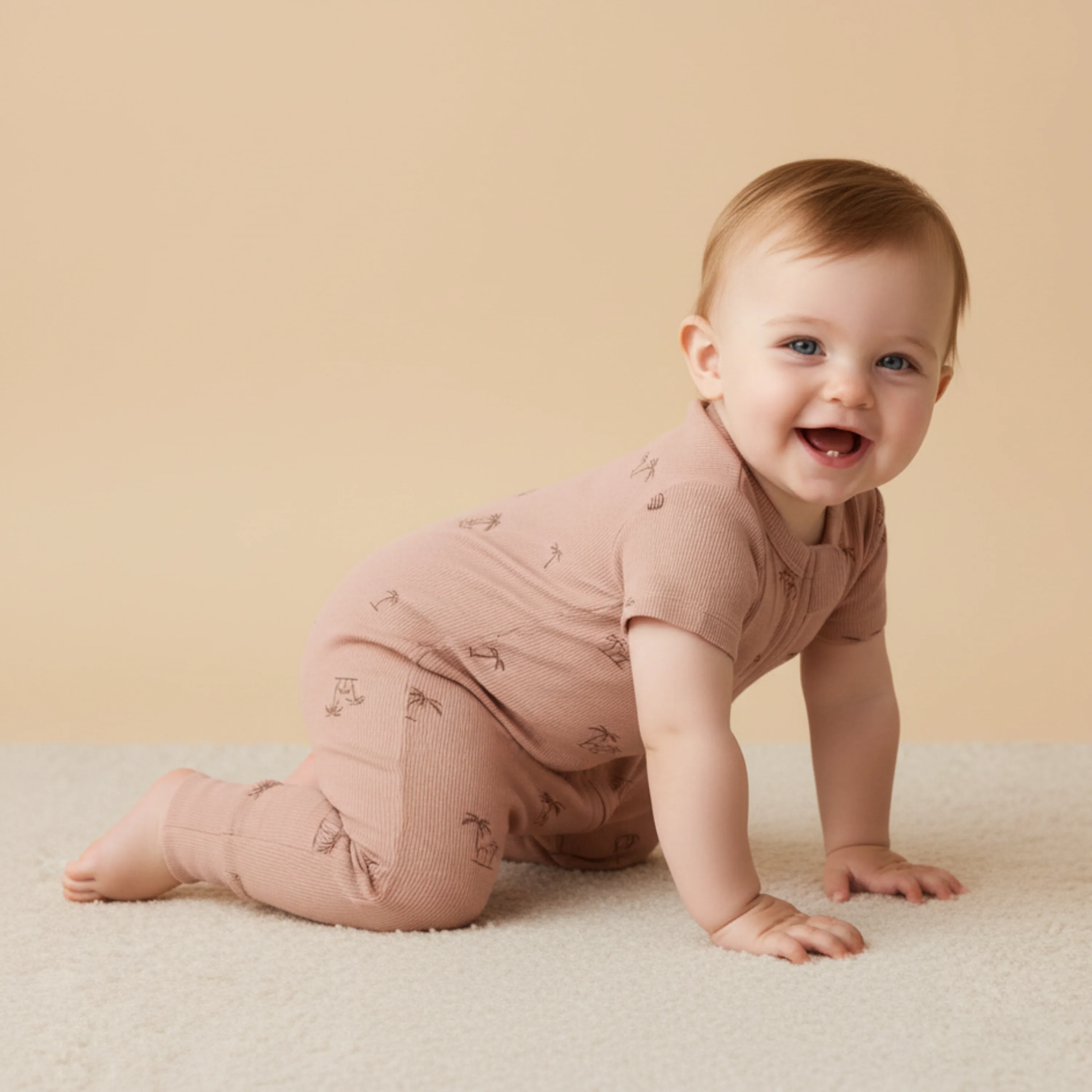 Organic Short Sleeve Zip Romper - Island Palm - Image 3