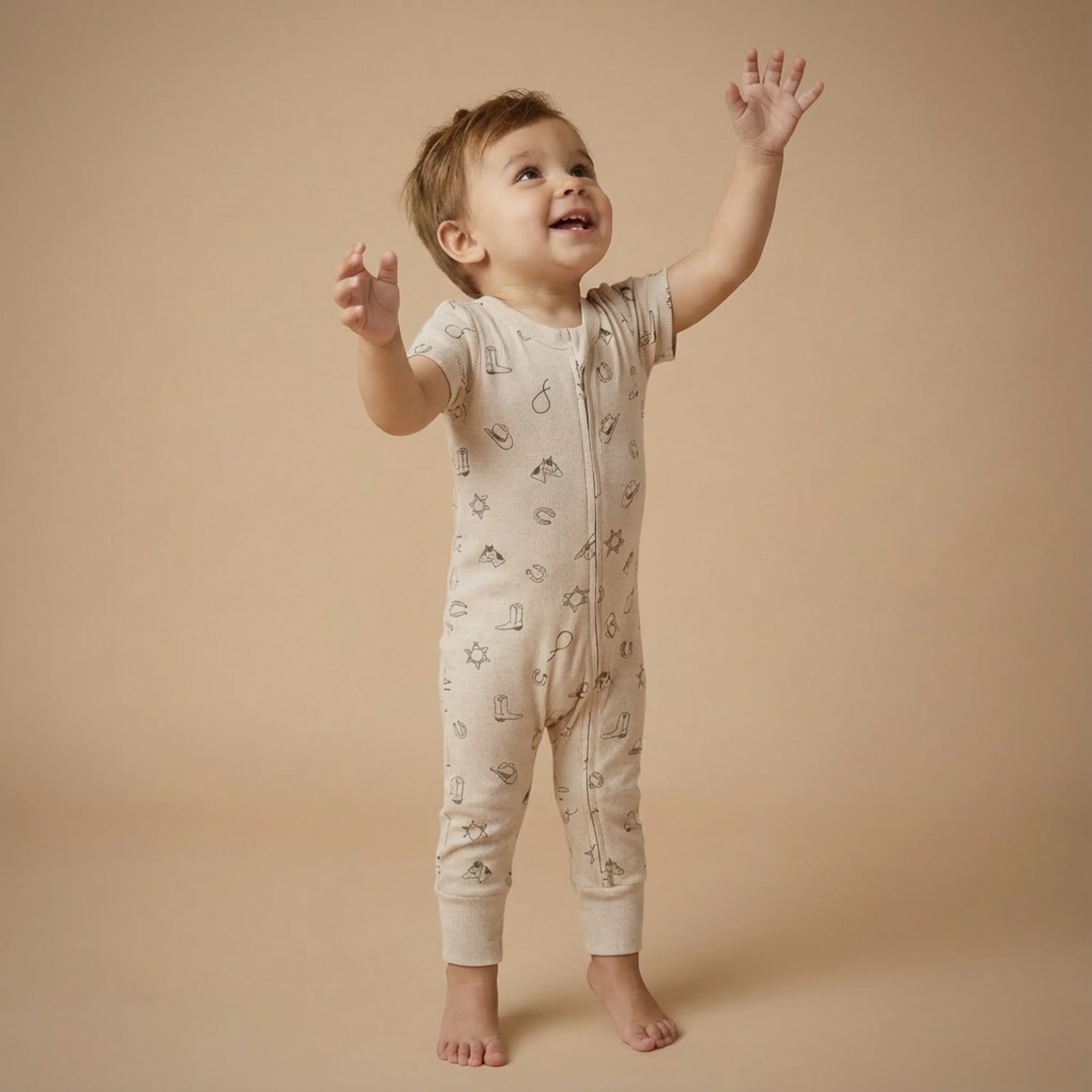 Organic Short Sleeve Zip Romper - Rodeo - Image 4