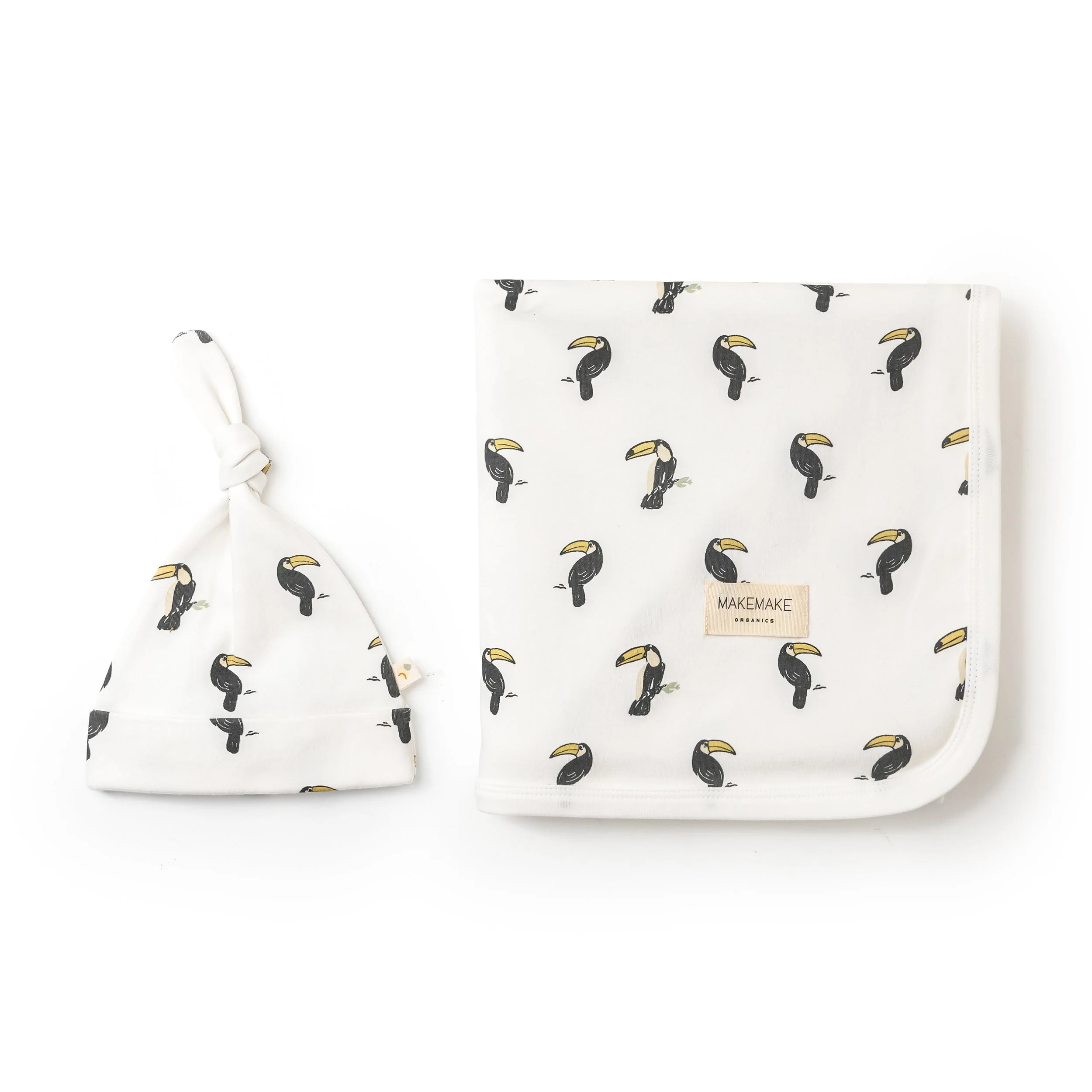 Organic Swaddle Blanket & Hat Set - Toucan - Image 3