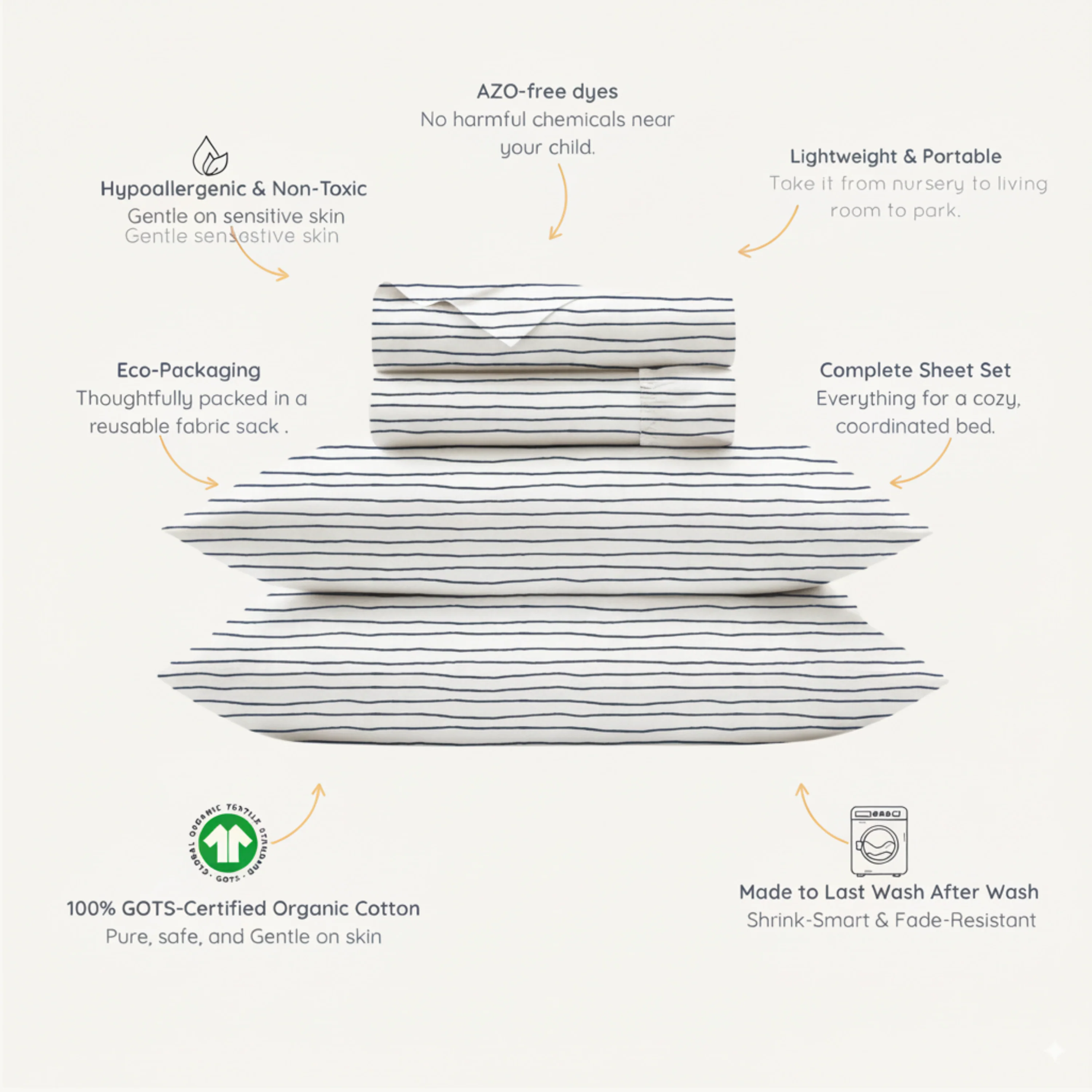 Organic Cotton Sheet Set - Navy Blue Stripes - Image 10