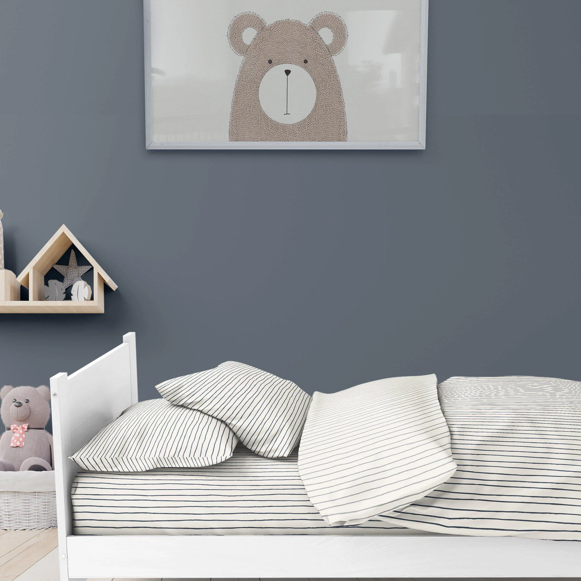 Organic Cotton Sheet Set - Navy Blue Stripes - Image 3