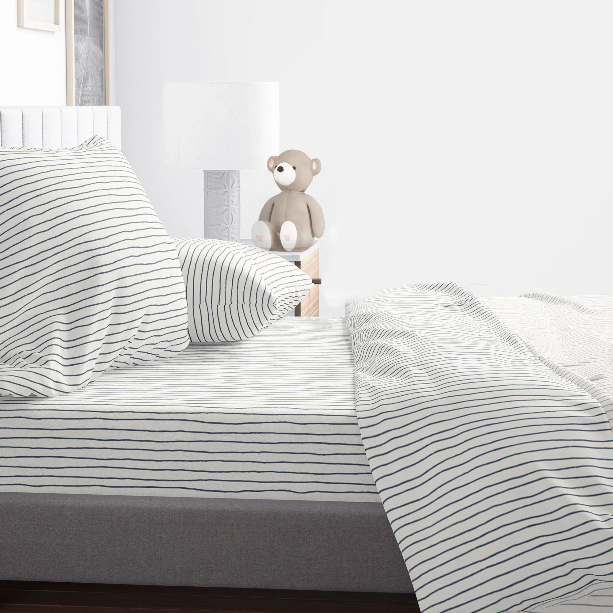 Organic Cotton Sheet Set - Navy Blue Stripes - Image 8