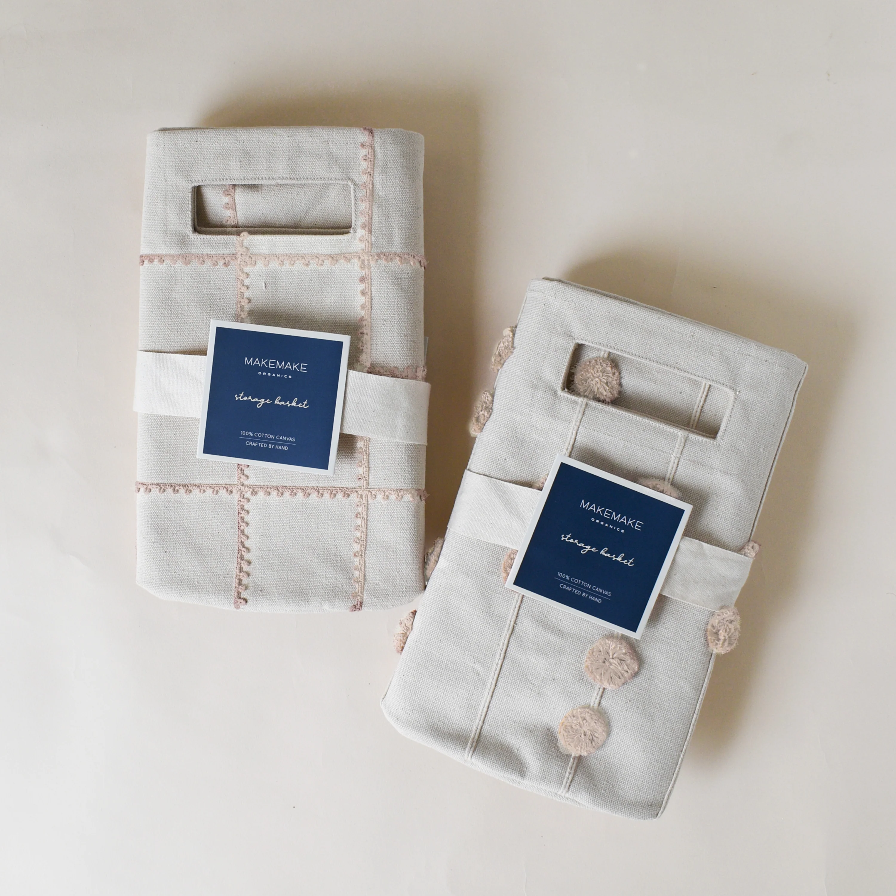 Handmade Canvas Storage Basket Pom Pom - Pecan - Image 6