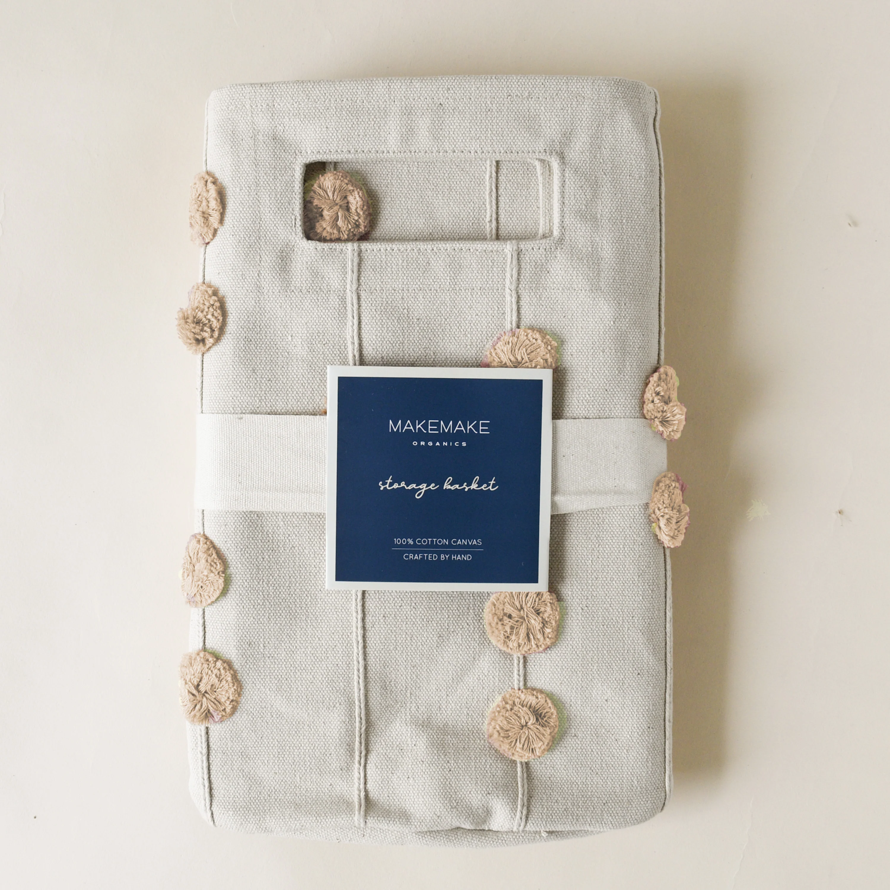 Handmade Canvas Storage Basket Pom Pom - Pecan - Image 3